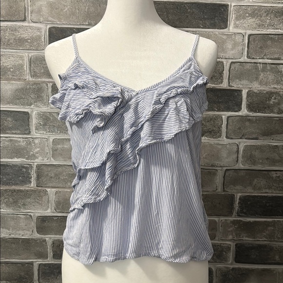 Striped Ruffle Women's Top - Blue and White - Picture 1 of 3